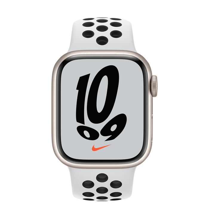 Apple Watch Series 7 GPS 45mm Starlight Aluminium Case with Pure Platinum/Black Nike Sport Band MKNA3