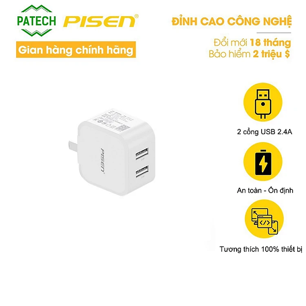 Sạc Pisen Quick Dual USB-A (PSD07-2A) 