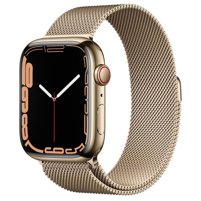 Apple Watch Series 7 LTE 45mm Gold Stainless Steel Case with Gold Milanese Loop MKJY3